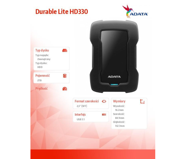 ADATA HD330 2TB USB 3.2 Gen. 1 Czarny - 495865 - zdjęcie 4